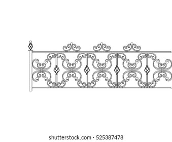 Black forged fence. Object isolated on white background