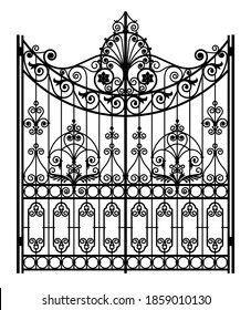 Black forged gate with ornaments on a white background