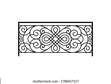 Black Forged Lattice Fence Vector Image. Iron Work Concept.