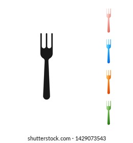 Black Fork icon isolated on white background. Cutlery symbol. Set icons colorful. Vector Illustration