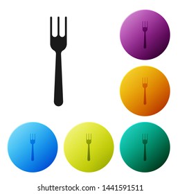 Black Fork icon isolated on white background. Cutlery symbol. Set icons colorful circle buttons. Vector Illustration