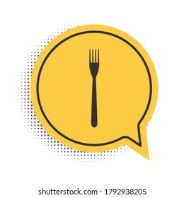 Black Fork icon isolated on white background. Yellow speech bubble symbol. Vector