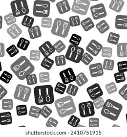 Icono de la horquilla y cuchara negras aislado a fondo blanco. Utensil de cocina. Cartel de cuchillería.  Vector