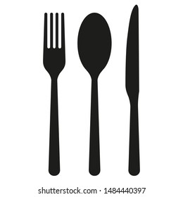 Black fork spoon and knife icon isolated on white background