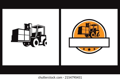 black forklift logo with emblem style. suitable for forklift company symbols, warehouses, rental, storage and other enterprises