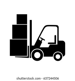 Black forklift truck icon on white background    