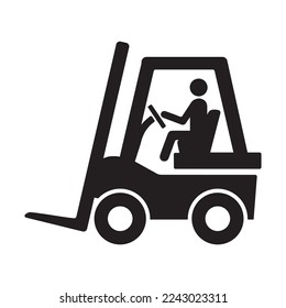 Black forklift truck icon symbol isolated on white background. Editable EPS 10 vector graphic.