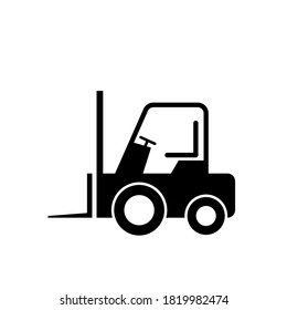 Black forklift truck vector icon on white background