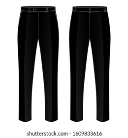 Black Formal Trousers Template on White Background. Front and Back Views, Vector File.