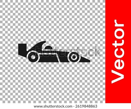 Black Formula 1 racing car icon isolated on transparent background.  Vector Illustration