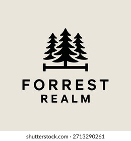 Logotipo do reino da floresta negra com pinheiros no fundo bege
