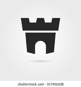 black fortress icon with shadow. concept of company mark, defense archway, fortification, citadel, prison. isolated on gray background. flat style trend modern brand design vector illustration