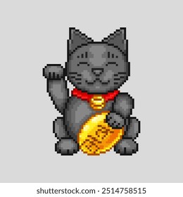 Black fortune cat, pixel art creature