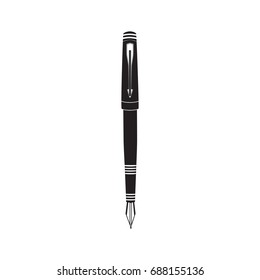 Black fountain pen or ink pen vector flat illustration. Office or school supplies icon.