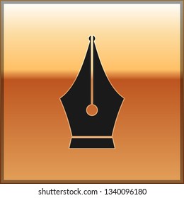 Black Fountain pen nib icon isolated on gold background. Pen tool sign. Vector Illustration