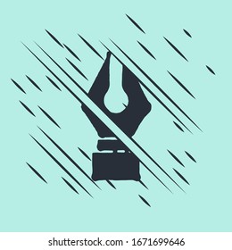 Black Fountain pen nib icon isolated on green background. Pen tool sign. Glitch style. Vector Illustration