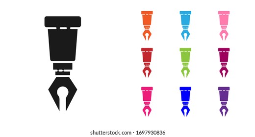 Black Fountain pen nib icon isolated on white background. Pen tool sign. Set icons colorful. Vector Illustration