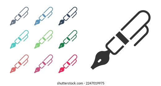 Black Fountain pen nib icon isolated on white background. Pen tool sign. Set icons colorful. Vector