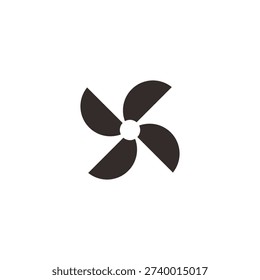 Black Four Blade Fan Propeller Icon Isolated on White Background Minimal Flat Design