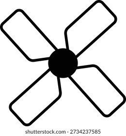 Schwarzer Propeller mit vier Flügeln auf weißem Hintergrund