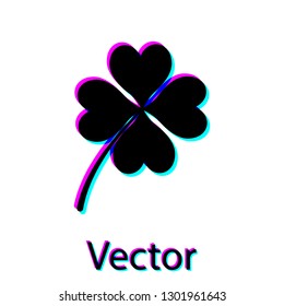Black Four leaf clover icon isolated on white background. Happy Saint Patrick day. Vector Illustration