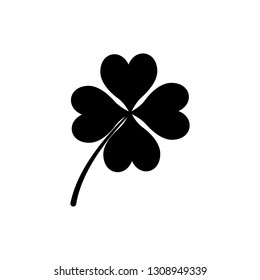 Black Four leaf clover icon isolated on white background. Happy Saint Patrick day. Vector Illustration