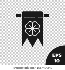 Black Four leaf clover icon isolated on transparent background. Party pennant for birthday celebration, festival. Happy Saint Patrick day.  Vector Illustration