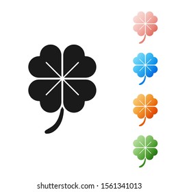 Black Four leaf clover icon isolated on white background. Happy Saint Patrick day. Set icons colorful. Vector Illustration