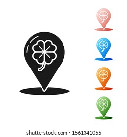 Black Four leaf clover icon isolated on white background. Happy Saint Patrick day. Set icons colorful. Vector Illustration