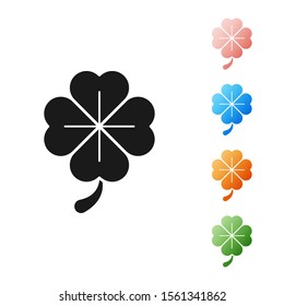 Black Four leaf clover icon isolated on white background. Happy Saint Patrick day. Set icons colorful. Vector Illustration