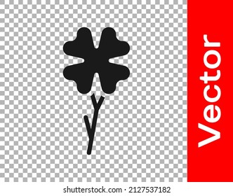 Black Four leaf clover icon isolated on transparent background. Happy Saint Patrick day.  Vector