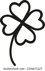 Black four leaf clover icon on white background. Simple vector illustration for St. Patrick's Day. Clover silhouette. Vector element for website page, mobile app, print shops. 