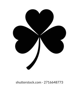 Icono negro de la silueta del trébol de cuatro hojas símbolo de la suerte, fortuna y el día de San Patricio irlandés aislado sobre fondo blanco