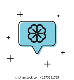 Black Four leaf clover in speech bubble icon isolated on white background. Happy Saint Patrick day.  Vector Illustration