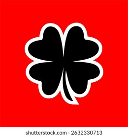 Black Four-Leaf Clover Icon on Red Background
