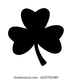 Black four-leaf clover silhouette icon on white background. Clipart image isolated on background.