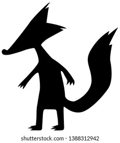 Black fox cartoon character black silhouette, vector illustration, vertical, isolated, over white