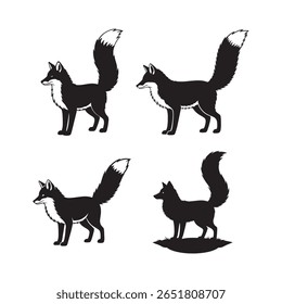 Coleção de Silhuetas de Raposa Preta - Arte de Vetor Animal Selvagem Estilizada