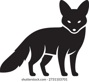 Ilustración vectorial de silueta de zorro negro con cola tupida y orejas puntiagudas