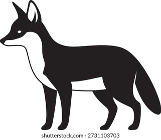 Ilustración vectorial de silueta de zorro negro con cola tupida y orejas puntiagudas