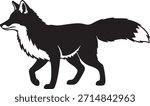 Black fox silhouette walking isolated on transparent background