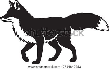 Black fox silhouette walking isolated on transparent background
