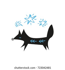 Black fox, vector illustration. Poster, postcard, print, sticker, label and other.