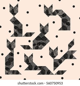 Black fox. Vector set. Tangram.