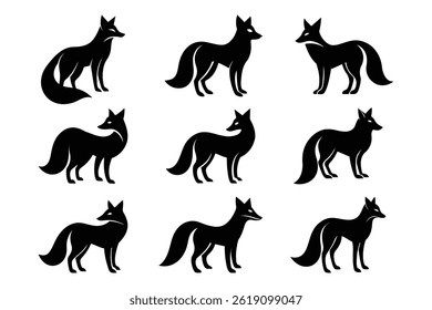 Black Fox Vector Silhouette Set Bundle Collection Group Of Nine