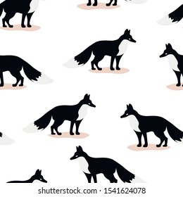 Black foxes vector animals seamless pattern on white background. Concept for print, web design , cards, textile