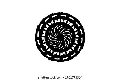 Black fractal mandala on white background. Simple hand-drawn mandala vector. Round stamp template. Circle ornament isolated. Abstract medallion. Handdrawn seal or tattoo. Coloring mandala clipart