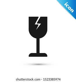 Black Fragile broken glass symbol for delivery boxes icon isolated on white background.  Vector Illustration