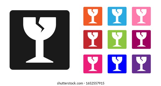 Black Fragile broken glass symbol for delivery boxes icon isolated on white background. Set icons colorful. Vector Illustration