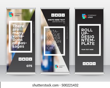 Black Frame Abstract Modern Exhibition Advertising Trend Business Roll Up Banner Stand Poster Brochure flat design template creative concept. Presentation. Cover Publication. Stock Vector. EPS